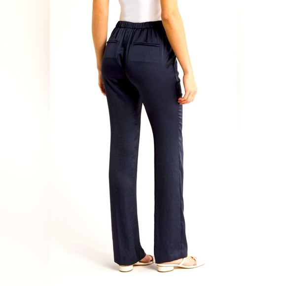 THEORY Slim Fit Crushed Satin Pull on Pants Nocturne Navy Size 8 NWT - Picture 2 of 8